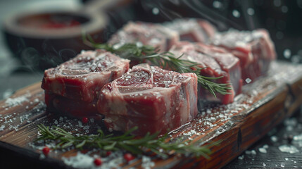 Juicy raw lamb chops, ready for roasting.