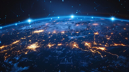 Digital world globe centered on USA, concept of global network and connectivity on Earth, data transfer and cyber technology, information exchange and international telecommunication