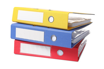 Bright binder office folders isolated on white - obrazy, fototapety, plakaty