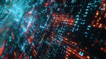 Blurred background of coding symbols and numbers evoking the intricate and everchanging nature of digital labyrinths. .