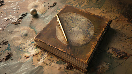 Exploration Journey, Book and Pen with Map