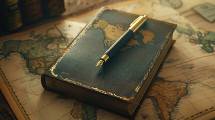 Exploration Journey, Book and Pen with Map