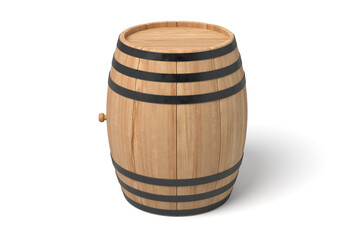 Wooden barrel with spigot on isolated white