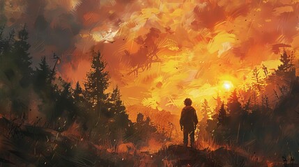 Bring a harrowing survival tale to life with a vivid watercolor illustration Capture the protagonists determination from an eyelevel angle, amidst a wilderness setting Incorporate innovative lighting