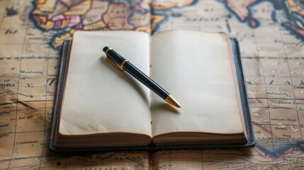 Exploration Journey, Book and Pen with Map