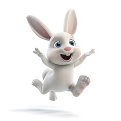 Happy jumping cartoon bunny isolated on White background.Generated AI