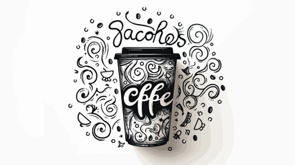 Coffee cup and word coffee. coffee concept Hand drawn