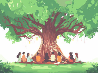 Picnic Festivities Under the Majestic Banyan: Friends United by Nature's Embrace