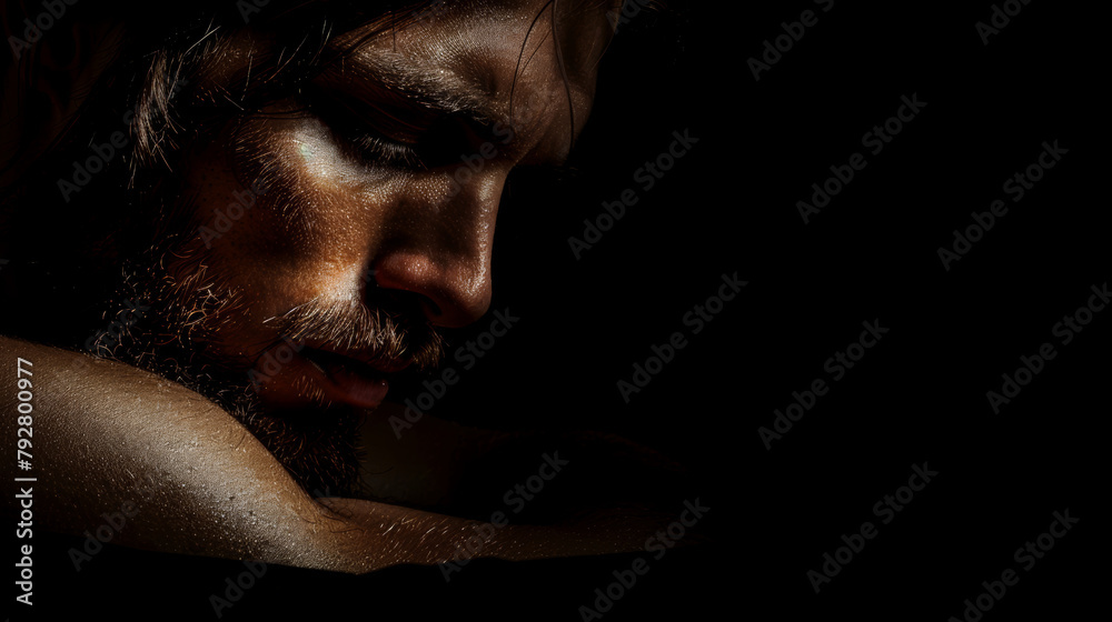 Canvas Prints man with Melancholy: Heavy sighs, distant gaze, soul weighed down with sorrow.