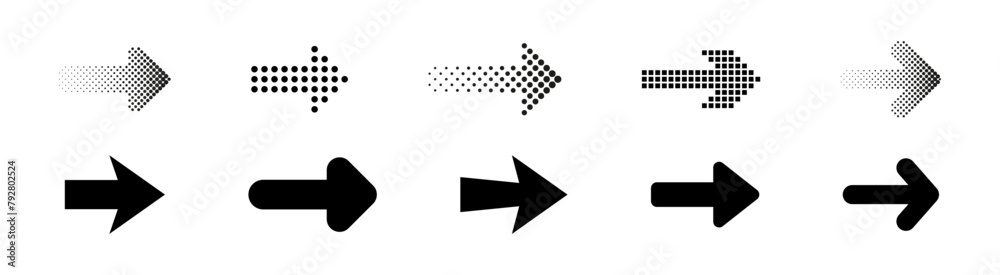 Wall mural dotted arrows set. halftone arrow icons. vector arrow collection. arrow icon. arrow cursor set.