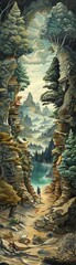 Illustrate a surreal blend of modern novels and wilderness camping from an eyelevel perspective in a traditional oil painting medium, 3D illustration