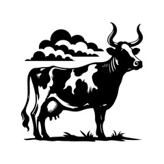 Silhouette of a cow. Illustration isolated on the background. Black and white vector