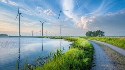 Wind turbines in a field in the Netherlands - obrazy, fototapety, plakaty