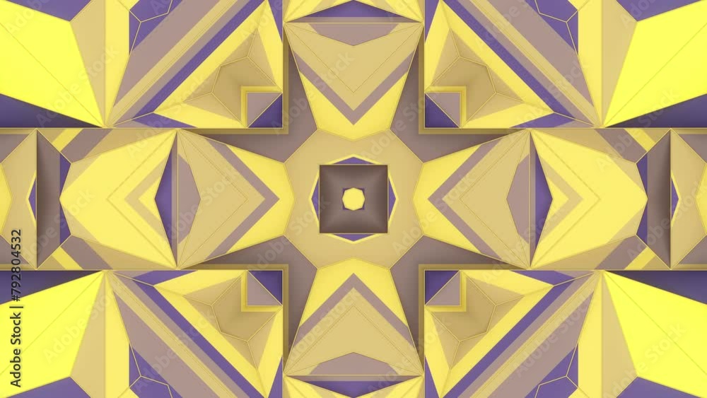 Poster 3d rendering loop animation of yellow and purple geometric shapes 4K