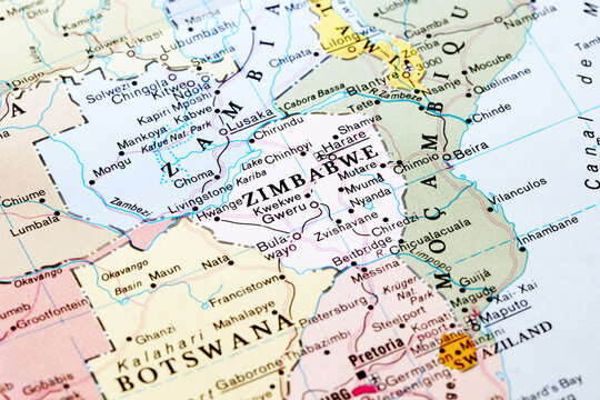 Zimbabwe road map. Closeup macro view of Republic of Zimbabwe