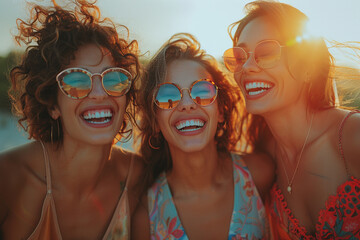 Obraz premium A group of friends laughing together, their faces lit up with joy and camaraderie as they share a moment of happiness