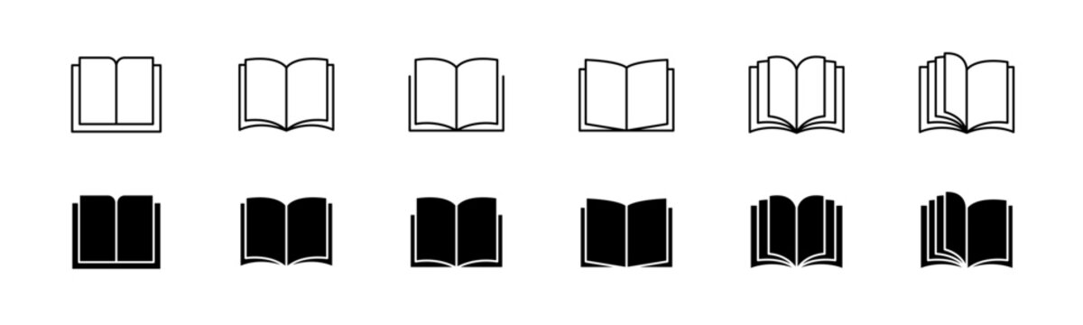 Open book icon. Line and glyph book vector. Open book icon set