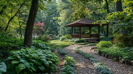 Naklejka premium Wellness Retreat in a forest clearing surrounded by medicinal plants