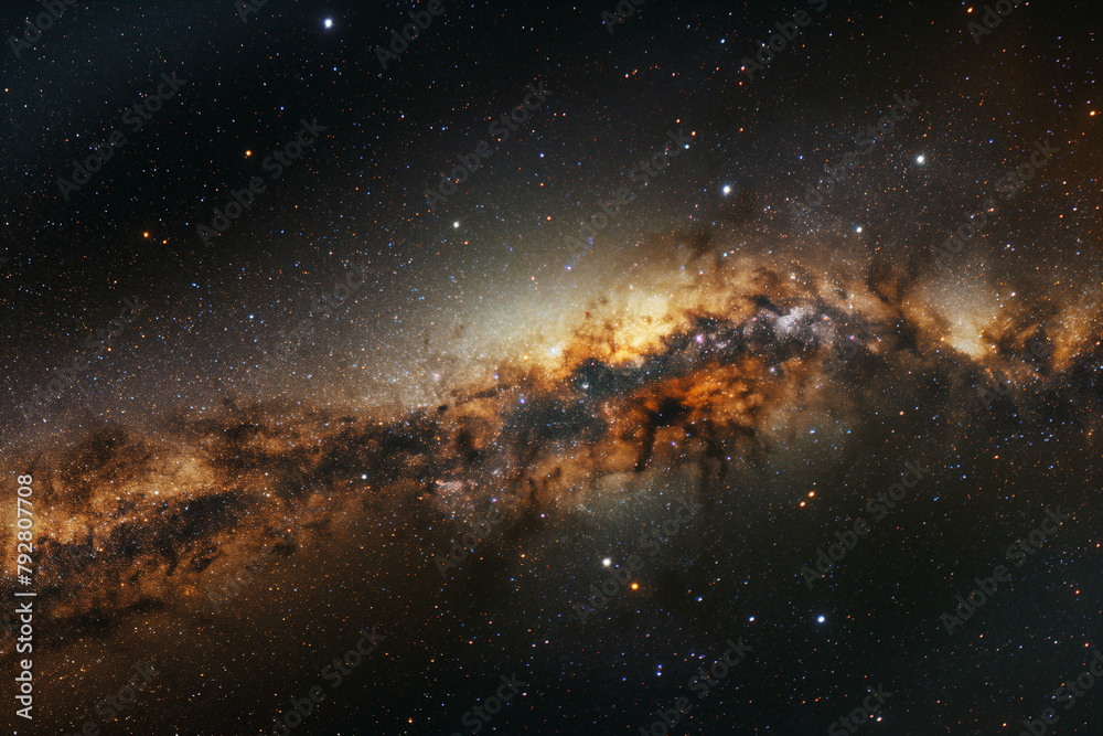 Wall mural a mesmerizing panorama of the milky way galaxy unfolding above a serene desert mountain range at nig