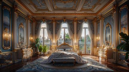 Tranquility meets extravagance, in a bedroom adorned with luxury. 