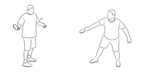 Single silhouettes of tennis players with racket and ball, line art, isolated vector