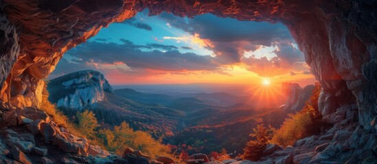 Amazing and beautiful sunsets. Mountains old cave
