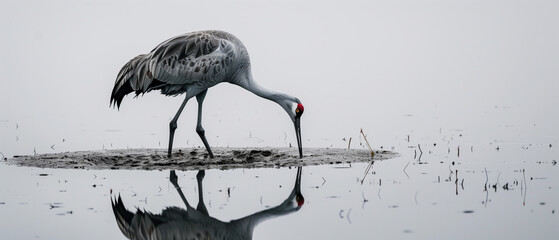 Fototapeta premium crane in the water puddle 