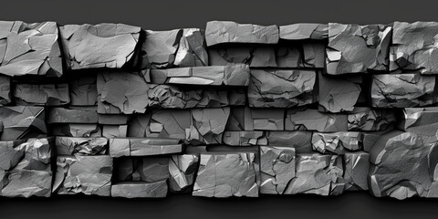 A wall made of rocks with a lot of cracks and holes. The wall is gray and looks like it's been weathered by time - obrazy, fototapety, plakaty