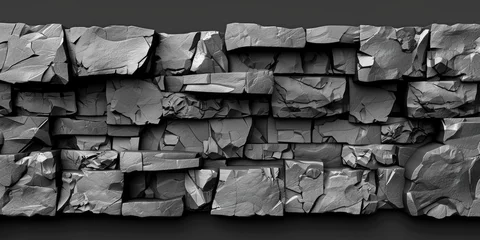 Deurstickers A wall made of rocks with a lot of cracks and holes. The wall is gray and looks like it's been weathered by time © Дмитрий Симаков