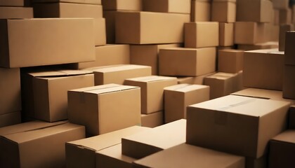 Stacks of cardboard boxes in a warehouse - obrazy, fototapety, plakaty