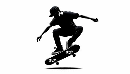 Boy having fun playing skateboard - obrazy, fototapety, plakaty