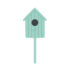 Birdhouse isolated on white background. Flat vector illustration of a place for nest. Springtime decoration, hanging home.