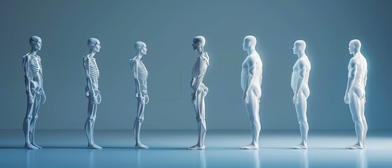 Various angles of a full-length height person without faces. From the front, back, and side. Family standing still. A human body from different angles. Simple geometric flat design style.