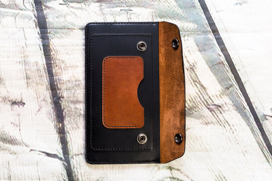 Wallet made genuine leather, photo for the catalog of an e-commerce store on a social network.