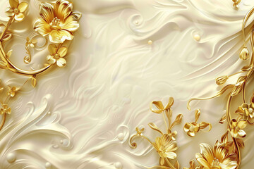 White and gold background with flowers and ripples