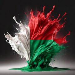 Madagascar flag paint liquid explosion on isolated backgroun , generated by AI