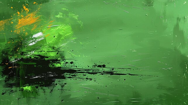 A green paint splatter on a white background with black and yellow streaks, AI