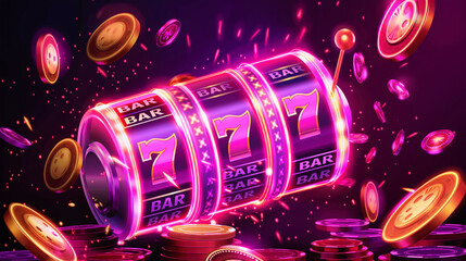 Casino slot wheel with winning jackpot isolation background, Illustration. - obrazy, fototapety, plakaty