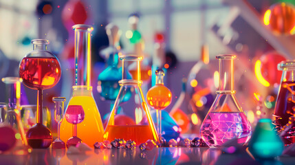 Education and science concept, colorful kid friendly backgound. Pharmacy and chemistry theme.