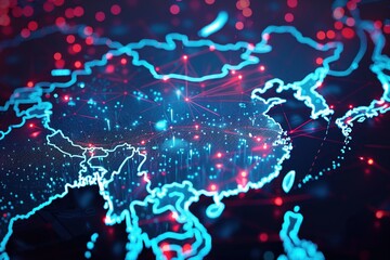 Fototapeta premium Digital map of china, concept of global network and connectivity symbolizing making the right choice