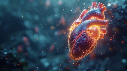 A glowing heart is shown in this image, AI