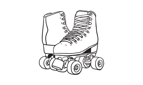 Hand Drawn Roller skates Monochrome ink sketch vector drawing, Black and White Doodle style vector illustration