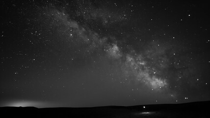 Black and white photography of the Milkway, dark. Science concept background