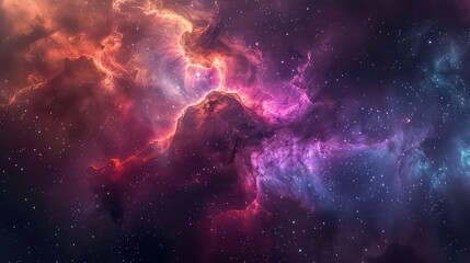 A stunning close-up of a distant nebula, with colorful clouds of gas and dust  by the light of newborn stars.
