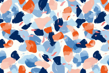 Joyful Abstraction: Playful Brushstrokes and Bold Color Splashes. Minimalist abstract pattern with a blend of cool blues and warm corals, evoking a serene mood for modern.