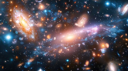 A stunning composite image of a distant galaxy cluster, with hundreds of galaxies swirling together...