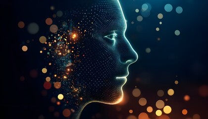 Neural Network Profile – Conceptual digital human portrait with a tech network theme