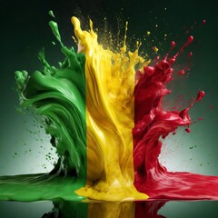 Mali flag paint liquid explosion on isolated background , generated by AI - obrazy, fototapety, plakaty