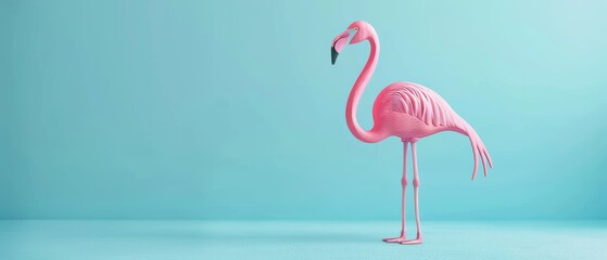 Obraz premium Rubber flamingos on a pastel blue background. Summer concept. 3D rendering