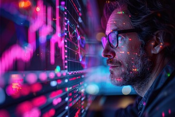 A finance team analyzing cryptocurrency trends in a digital immersion room